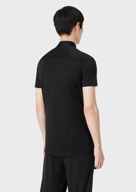 bărbați R802G1118 cămașă cu mâneci scurte din tricou din tencel Armani negru