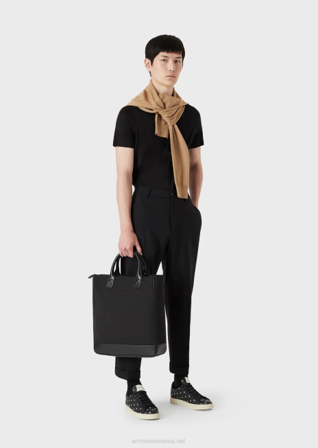 bărbați R802G1118 cămașă cu mâneci scurte din tricou din tencel Armani negru