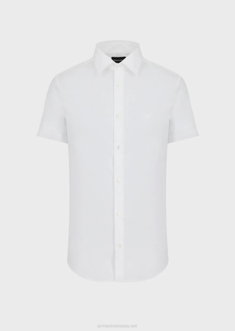 bărbați R802G1120 cămașă cu mâneci scurte, elastică din amestec de nailon Armani alb