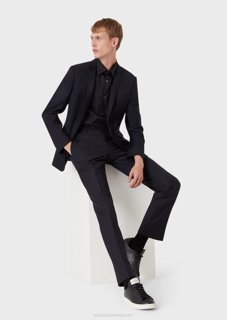 bărbați R802G1122 cămașă cu mâneci scurte, elastică din amestec de nailon Armani albastru miezul nopții