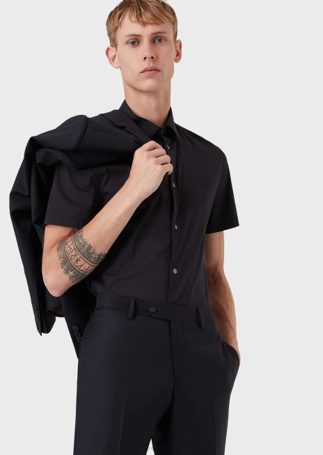 bărbați R802G1122 cămașă cu mâneci scurte, elastică din amestec de nailon Armani albastru miezul nopții