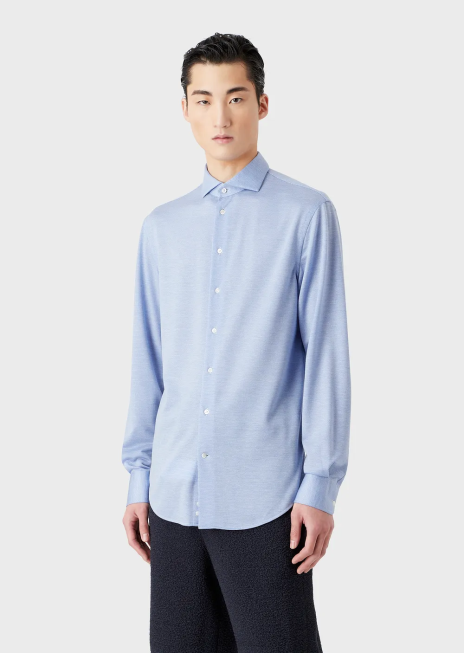 bărbați R802G1123 cămașă din jerseu texturat din amestec de lână eucalipt Armani azur