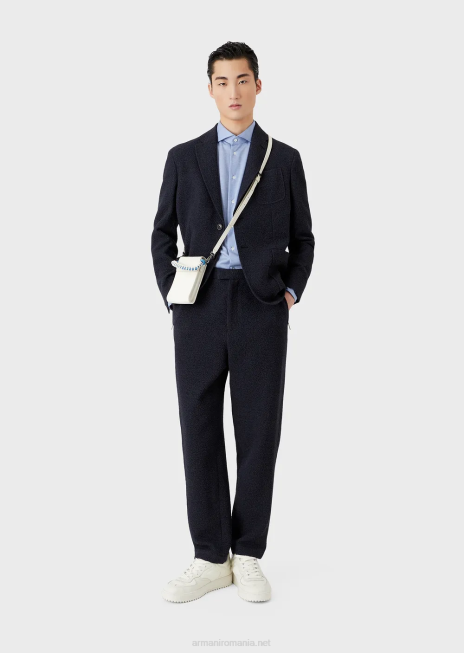 bărbați R802G1123 cămașă din jerseu texturat din amestec de lână eucalipt Armani azur