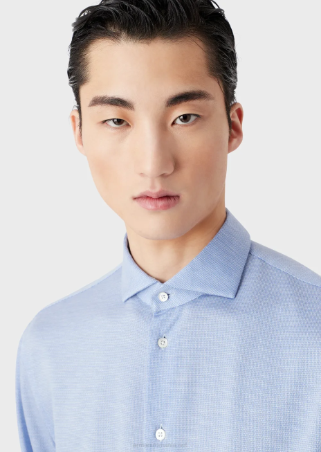 bărbați R802G1123 cămașă din jerseu texturat din amestec de lână eucalipt Armani azur