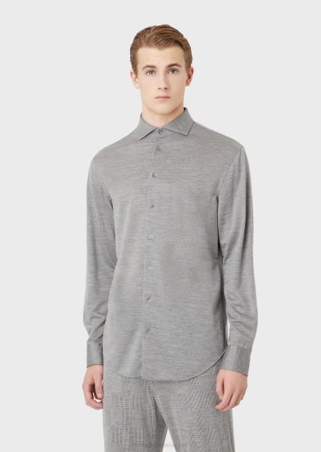 bărbați R802G1124 cămașă din jerseu texturat din amestec de lână eucalipt Armani gri