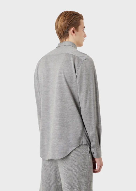 bărbați R802G1124 cămașă din jerseu texturat din amestec de lână eucalipt Armani gri