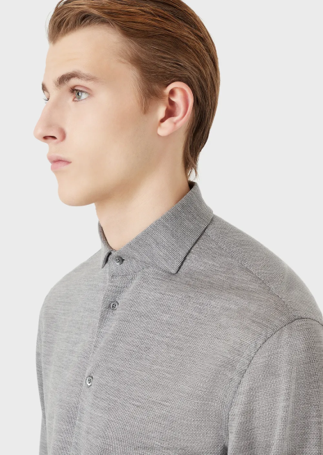 bărbați R802G1124 cămașă din jerseu texturat din amestec de lână eucalipt Armani gri