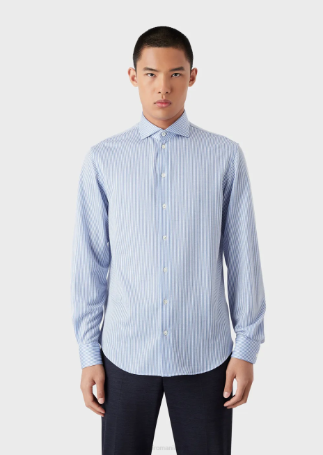 bărbați R802G1125 cămașă din jerseu cu dungi din amestec de lână eucalipt Armani in dungi