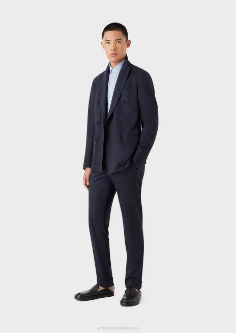 bărbați R802G1125 cămașă din jerseu cu dungi din amestec de lână eucalipt Armani in dungi