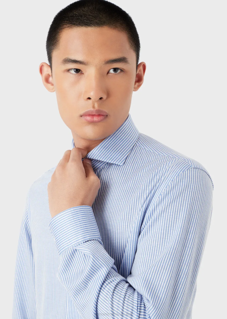 bărbați R802G1125 cămașă din jerseu cu dungi din amestec de lână eucalipt Armani in dungi