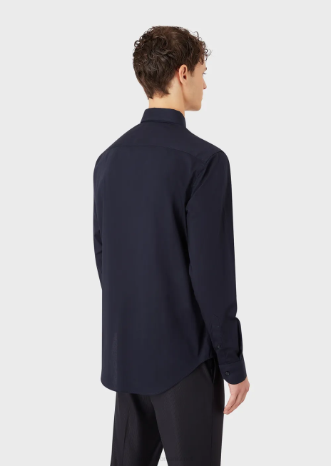 bărbați R802G1126 cămașă din poplin stretch, modernă, cu guler rigid Armani albastru marin