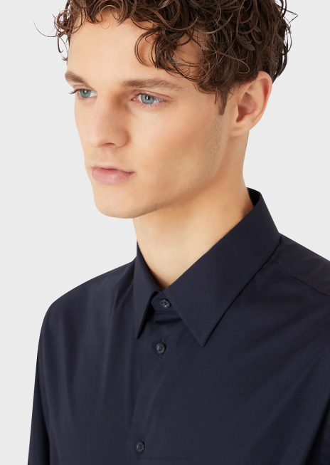 bărbați R802G1126 cămașă din poplin stretch, modernă, cu guler rigid Armani albastru marin