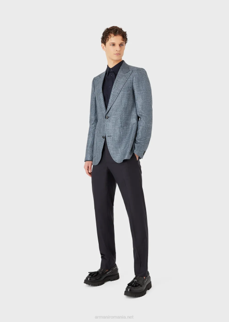 bărbați R802G1128 cămașă din poplin stretch, modernă, cu guler rigid Armani azur