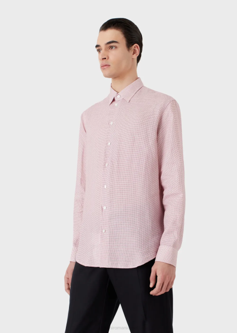 bărbați R802G1130 cămașă din in jacquard cu micromodel op art Armani imprimare