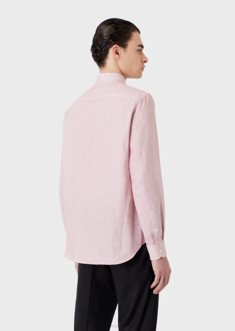 bărbați R802G1130 cămașă din in jacquard cu micromodel op art Armani imprimare