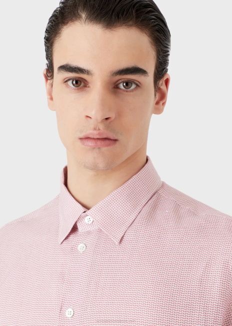 bărbați R802G1130 cămașă din in jacquard cu micromodel op art Armani imprimare