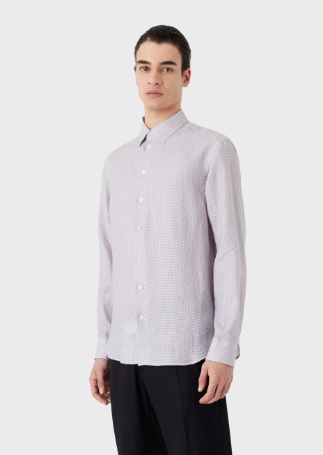 bărbați R802G1131 cămașă din in jacquard cu micromodel op art Armani gri