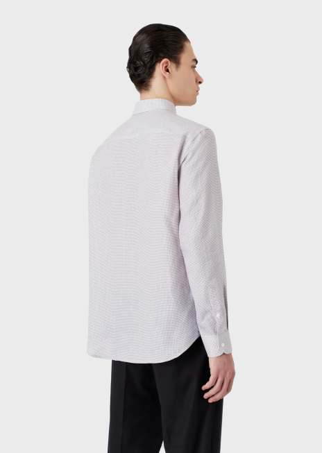 bărbați R802G1131 cămașă din in jacquard cu micromodel op art Armani gri