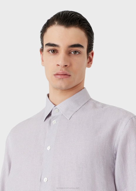 bărbați R802G1131 cămașă din in jacquard cu micromodel op art Armani gri