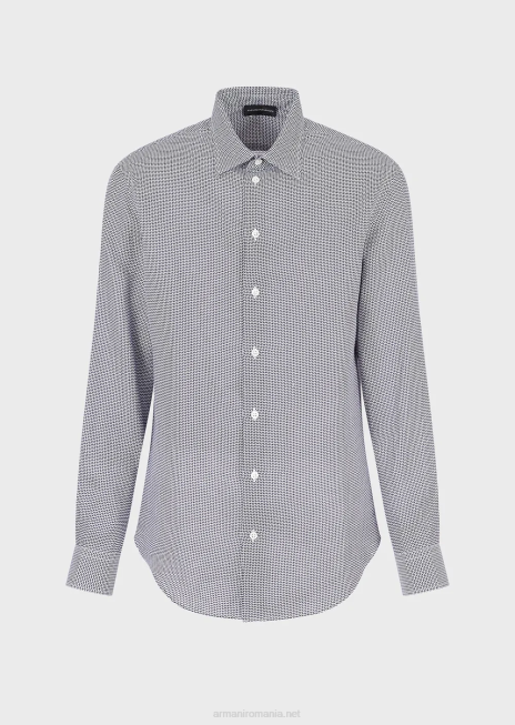 bărbați R802G1132 cămașă din in jacquard cu micromodel op art Armani negru