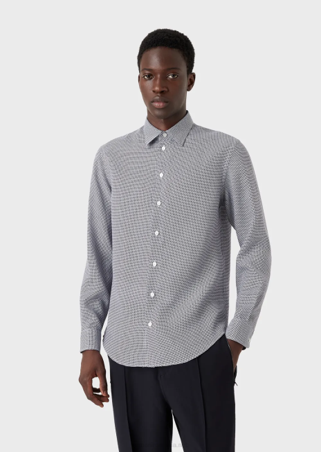 bărbați R802G1132 cămașă din in jacquard cu micromodel op art Armani negru