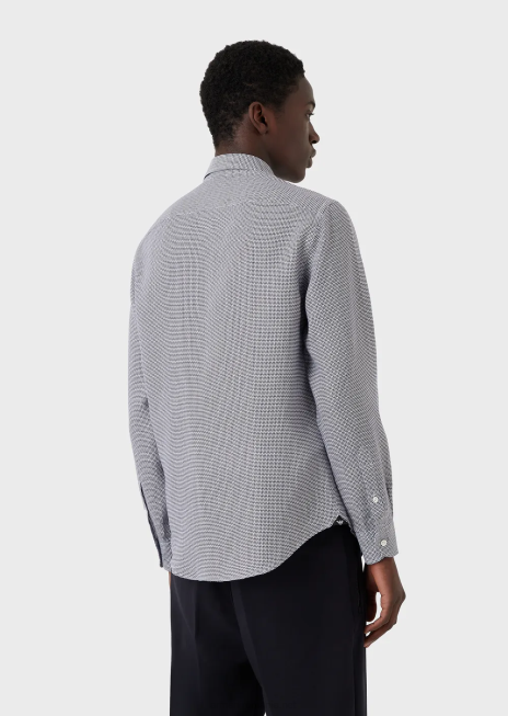 bărbați R802G1132 cămașă din in jacquard cu micromodel op art Armani negru