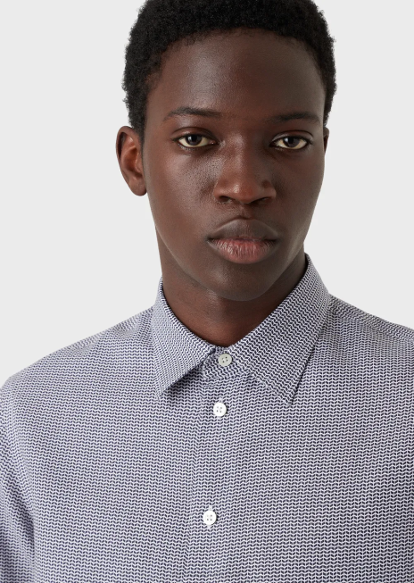 bărbați R802G1132 cămașă din in jacquard cu micromodel op art Armani negru