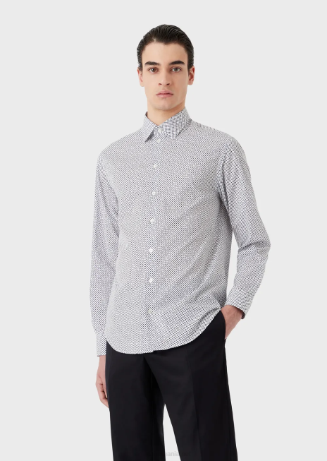 bărbați R802G1133 cămașă din bumbac elastic cu micro-model op art Armani gri