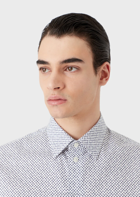 bărbați R802G1133 cămașă din bumbac elastic cu micro-model op art Armani gri