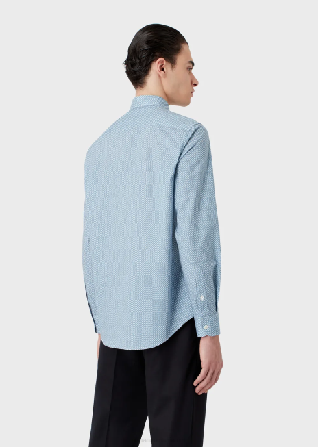 bărbați R802G1134 cămașă din bumbac elastic cu micro-model op art Armani imprimare