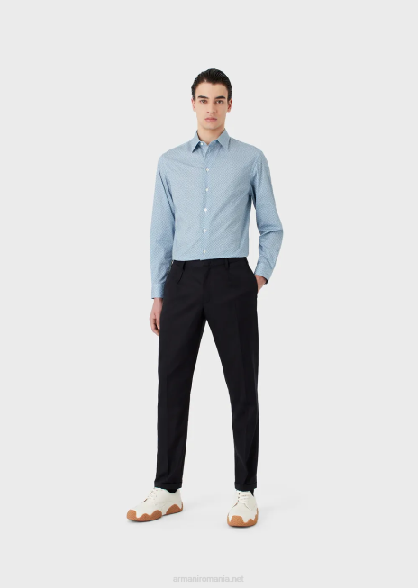 bărbați R802G1134 cămașă din bumbac elastic cu micro-model op art Armani imprimare