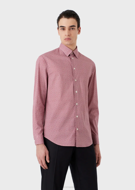 bărbați R802G1135 cămașă din bumbac elastic cu micro-model op art Armani roșu