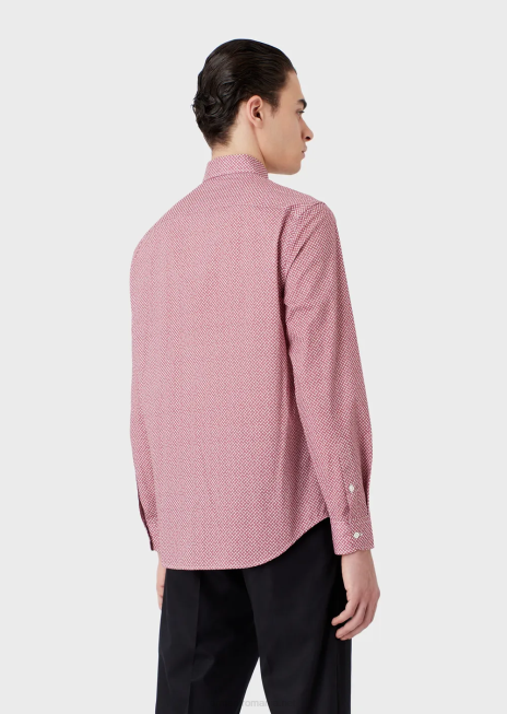 bărbați R802G1135 cămașă din bumbac elastic cu micro-model op art Armani roșu