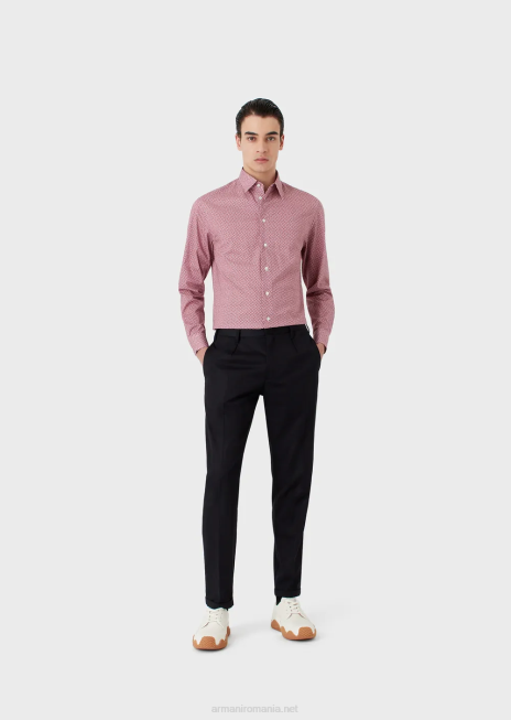 bărbați R802G1135 cămașă din bumbac elastic cu micro-model op art Armani roșu