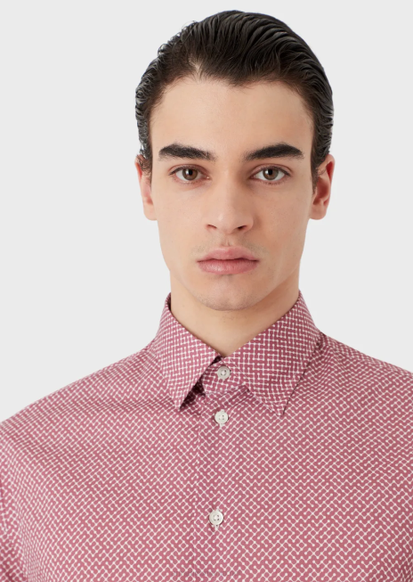 bărbați R802G1135 cămașă din bumbac elastic cu micro-model op art Armani roșu