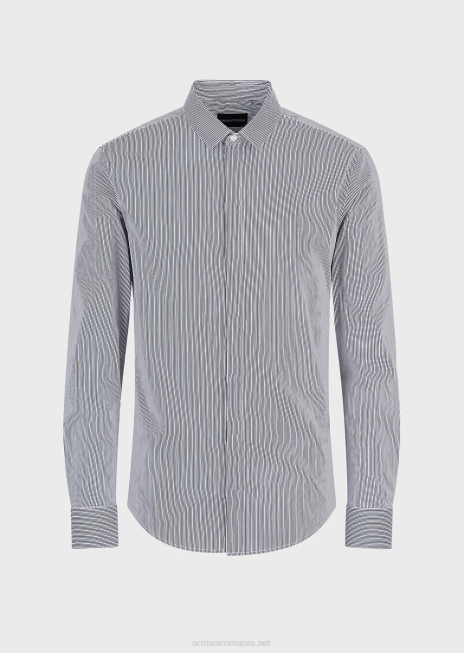 bărbați R802G1136 bumbac elastic, slim-fit, cămașă cu dungi Armani albastru