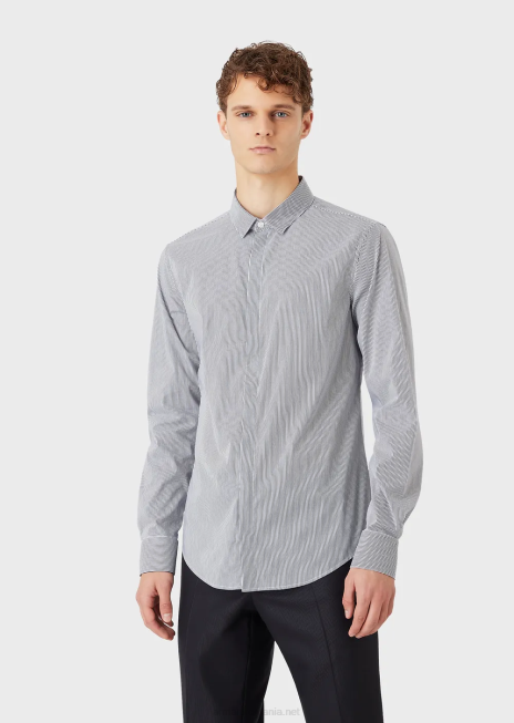 bărbați R802G1136 bumbac elastic, slim-fit, cămașă cu dungi Armani albastru