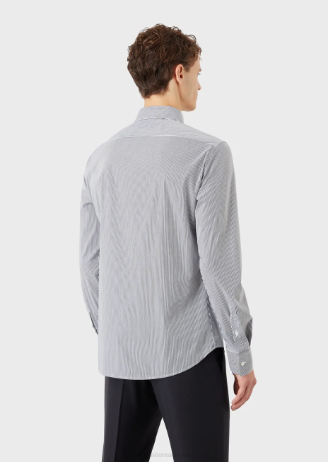 bărbați R802G1136 bumbac elastic, slim-fit, cămașă cu dungi Armani albastru