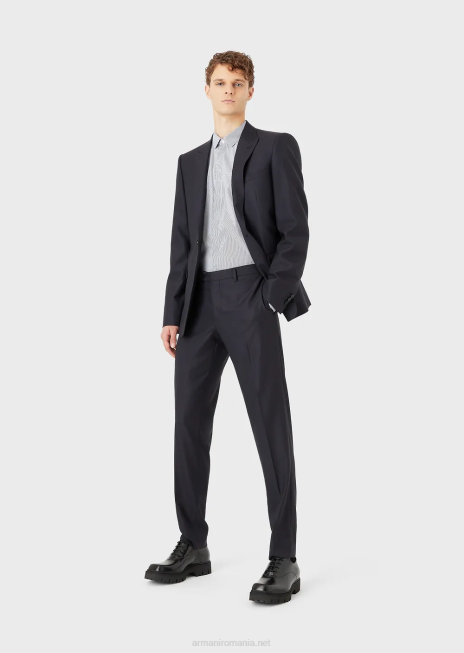 bărbați R802G1136 bumbac elastic, slim-fit, cămașă cu dungi Armani albastru
