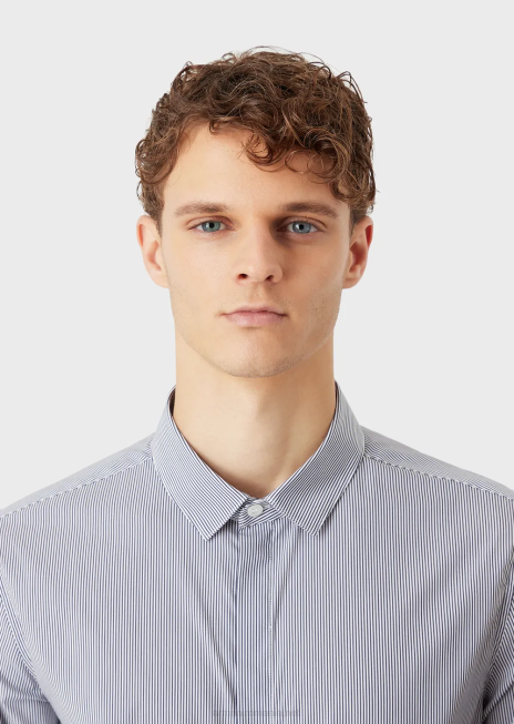 bărbați R802G1136 bumbac elastic, slim-fit, cămașă cu dungi Armani albastru