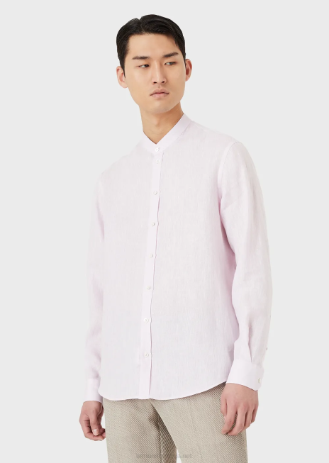 bărbați R802G1139 cămașă modern-fit, cambray de in, cu guler guru Armani roz