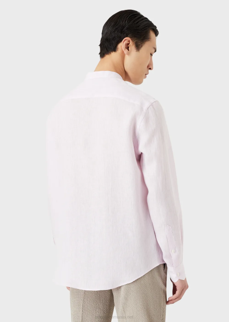 bărbați R802G1139 cămașă modern-fit, cambray de in, cu guler guru Armani roz