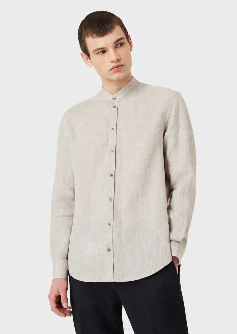 bărbați R802G1140 cămașă modern-fit, cambray de in, cu guler guru Armani