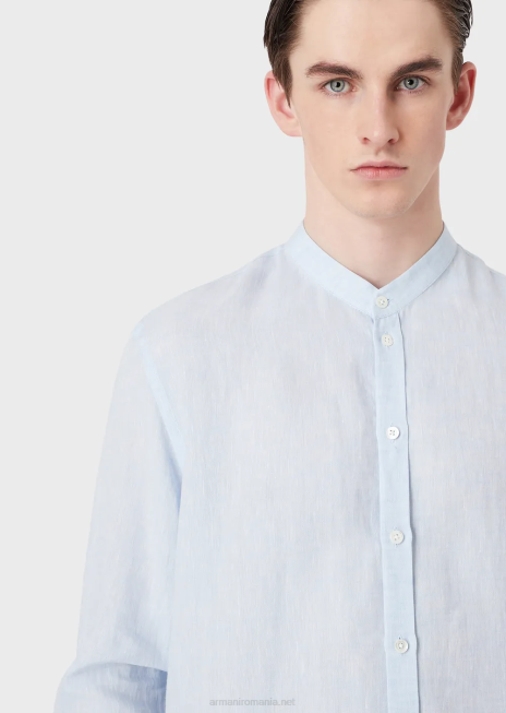 bărbați R802G1141 cămașă modern-fit, cambray de in, cu guler guru Armani azur