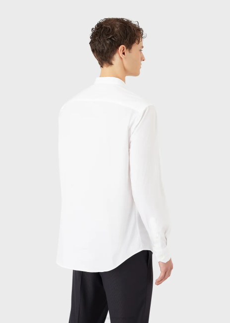 bărbați R802G1143 Cămașă modernă din satin elastic, cu guler guru Armani alb