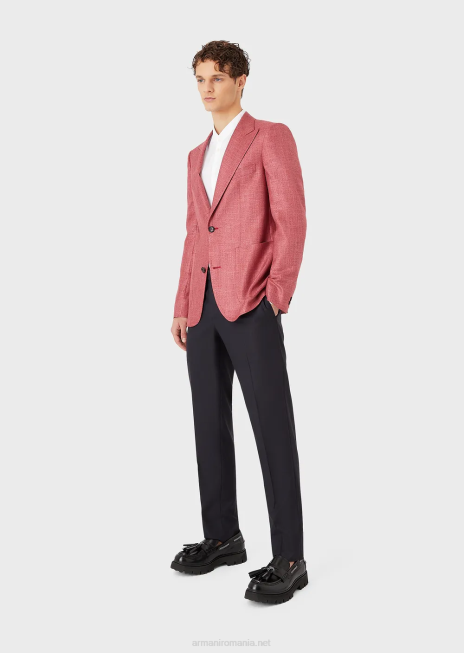 bărbați R802G1143 Cămașă modernă din satin elastic, cu guler guru Armani alb