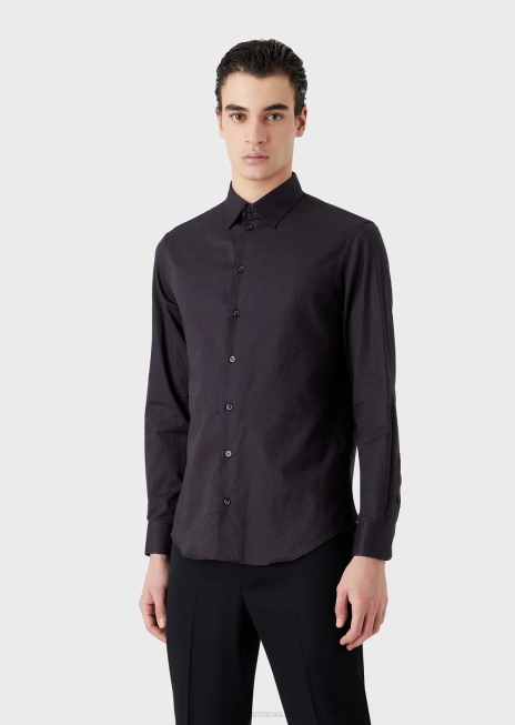 bărbați R802G1144 cămașă jacquard geometrică Armani negru