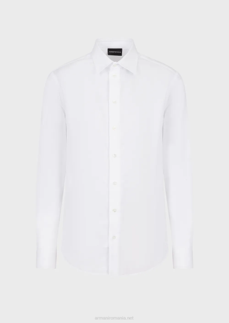 bărbați R802G1145 cămașă jacquard geometrică Armani alb