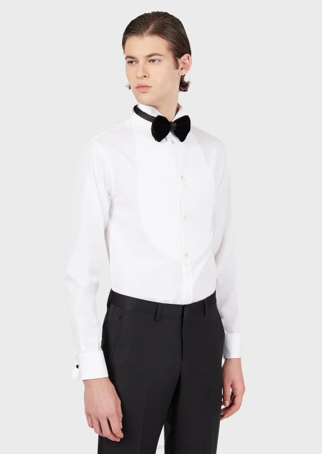 bărbați R802G1147 cămașă din popelin cu fagure din țesătură tip fagure Armani alb