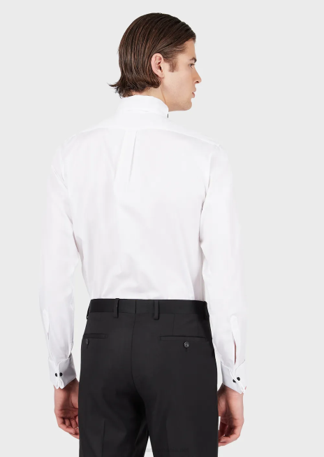 bărbați R802G1147 cămașă din popelin cu fagure din țesătură tip fagure Armani alb